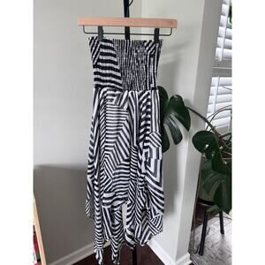 Y2K Strapless Cherry Krave Black and White Dress Small